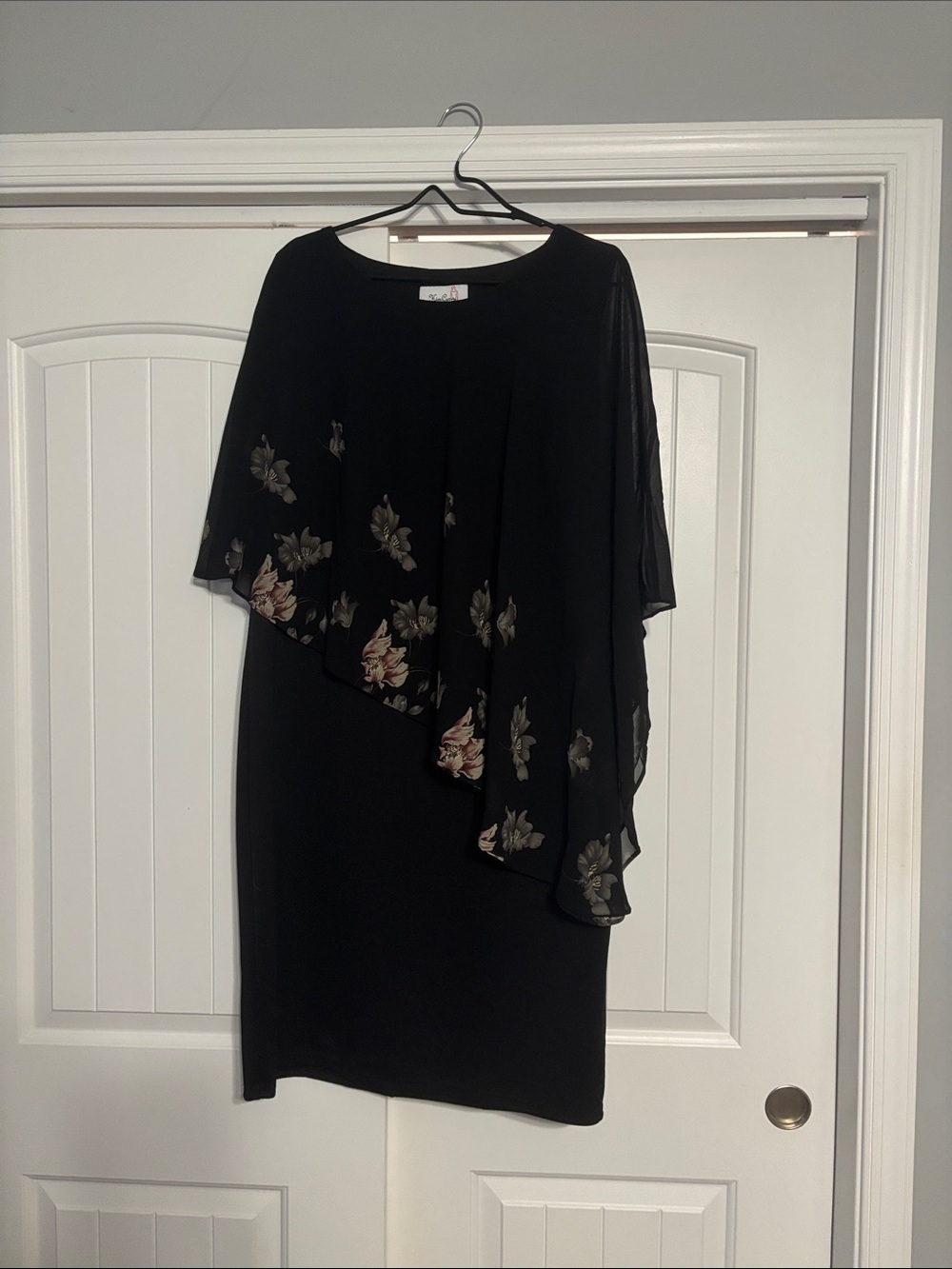 Black Asymmetrical Floral Cape Dress